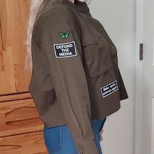 Olive Green Women's Bold Utility Jacket Custom with Patches
